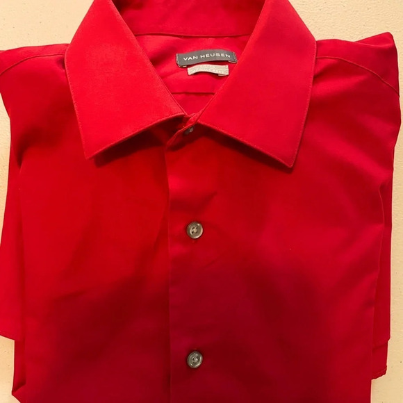 Van Heusen 15-15.5 men’s long sleeve button front & sleeve RED shirt. Fitted. - Picture 7 of 8